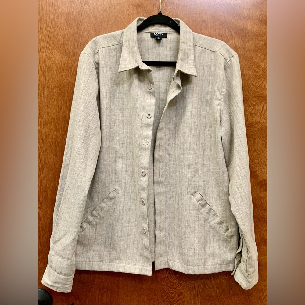 MAN boohoo man tan plaid casual cotton jacket size large